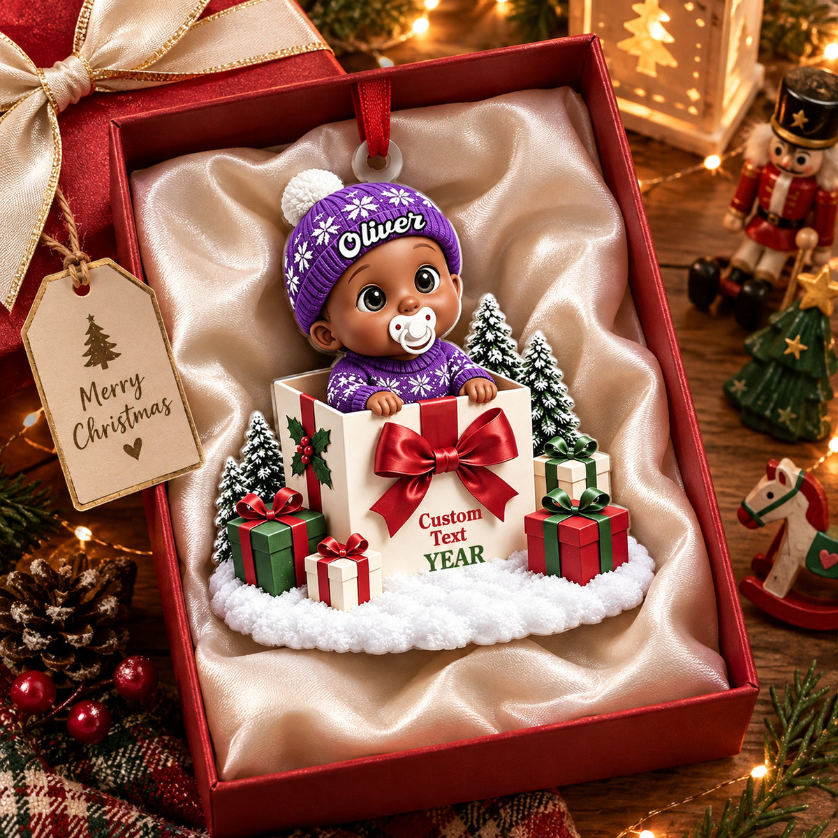 Baby Inside Gift Box Acrylic Ornament - Personalized Baby's First Christmas Ornaments