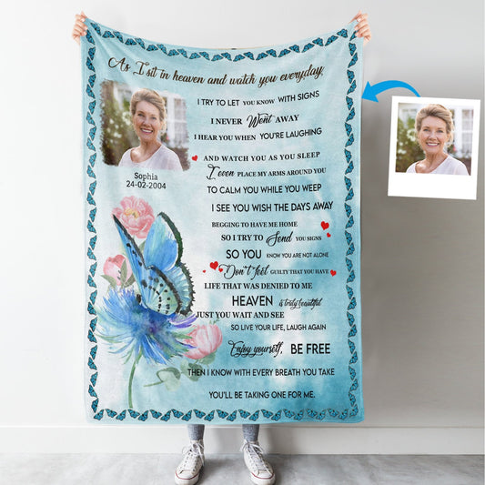As I Sit In Heaven Blue Butterfly Custom Photo Blanket Memorial BannerBlanket1_169a27a8-093f-4488-9a95-f4ab84e29639.jpg