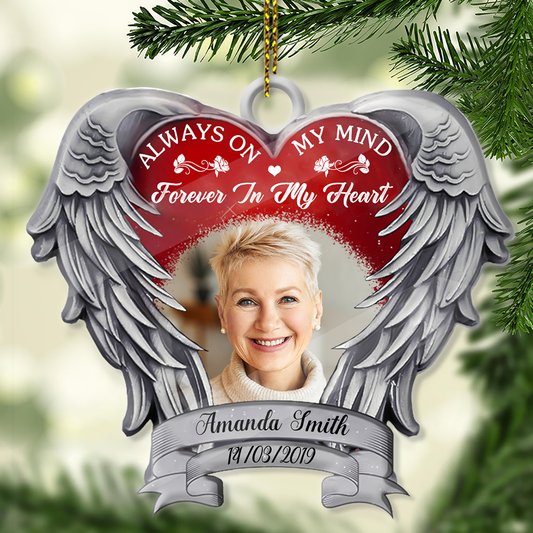Angel Heart Wings Memorial Always On My Mind - Personalized Photo Custom Shape Ornament - Memorial BannerGG_a8e93b76-0e37-4964-ae8f-ea7e1eecab0a.png