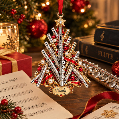 Personalized Flute Christmas Ornament, Custom Name Flutist Tree Decor