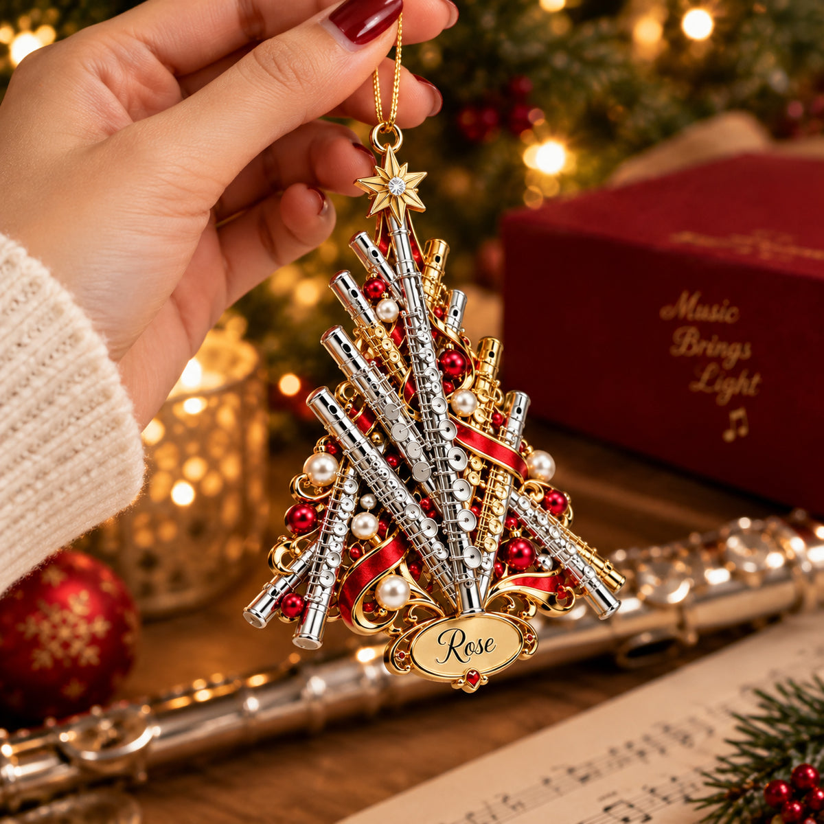 Personalized Flute Christmas Ornament, Custom Name Flutist Tree Decor