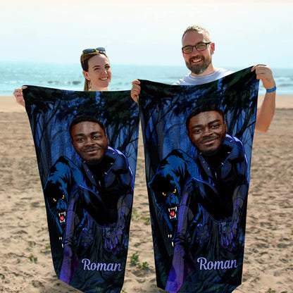 Custom Face Black Panther - Personalized Beach Towel - Gift For Father, Dad, Father's Day CUSTOM_1.jpg