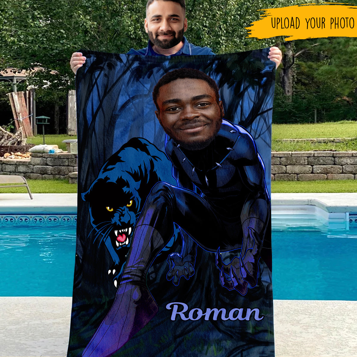 Custom Face Black Panther - Personalized Beach Towel - Gift For Father, Dad, Father's Day CUSTOM_2.jpg