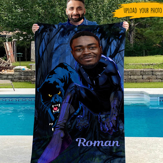 Custom Face Black Panther - Personalized Beach Towel - Gift For Father, Dad, Father's Day CUSTOM_2.jpg