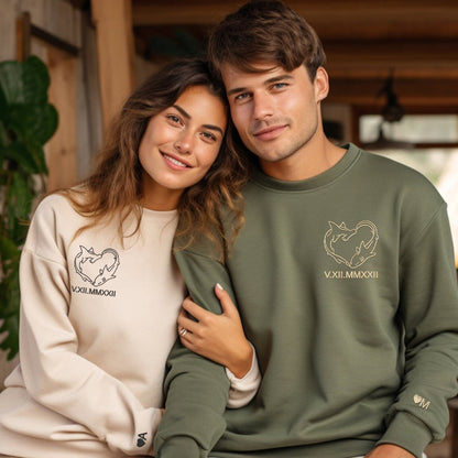 Custom Embroidered Shark Love Roman Numeral Matching Hoodies - Sweatshirt - Tshirt for Couples