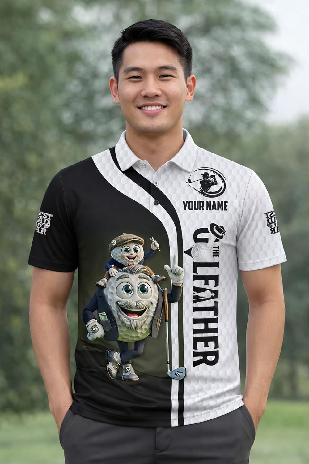 HIE26022702 CustomNameGolfPoloShirtCartoonGolfBallFatherSonGraphicBlackWhitePerformanceShirt3.jpg