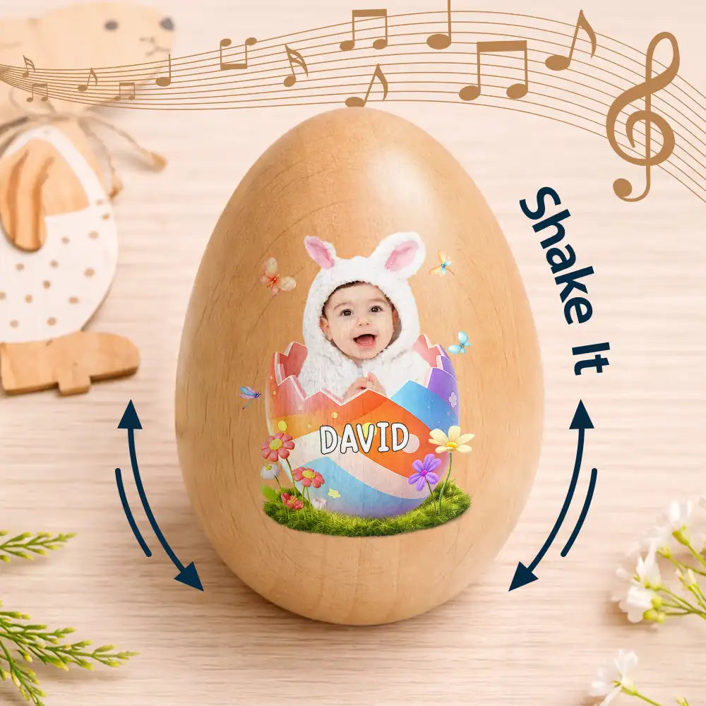Custom Photo Hatching Easter Egg - Personalized Musical Wooden Easter Egg Shaker