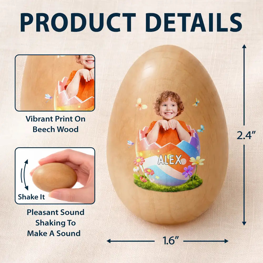 Custom Photo Hatching Easter Egg - Personalized Musical Wooden Easter Egg Shaker