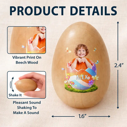 Custom Photo Hatching Easter Egg - Personalized Musical Wooden Easter Egg Shaker