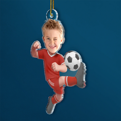 Custom Photo Kid Playing Football - Personalized Acrylic Photo Ornament