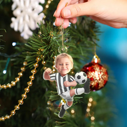 Custom Photo Kid Playing Football - Personalized Acrylic Photo Ornament