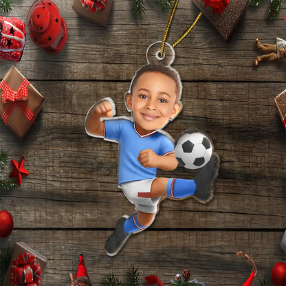 Custom Photo Kid Playing Football - Personalized Acrylic Photo Ornament