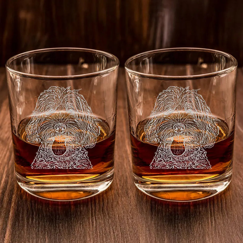 Custom Photo Pencil Drawing Dog Cat Portrait - Personalized Engraved Whiskey Glass
