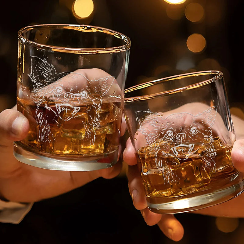 Custom Photo Pencil Drawing Dog Cat Portrait - Personalized Engraved Whiskey Glass