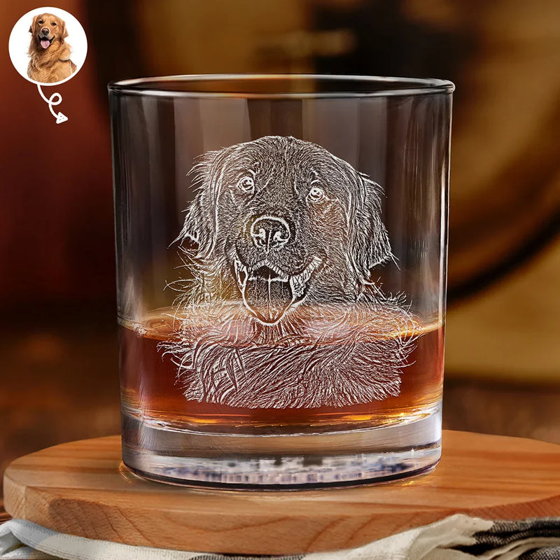 Custom Photo Pencil Drawing Dog Cat Portrait - Personalized Engraved Whiskey Glass