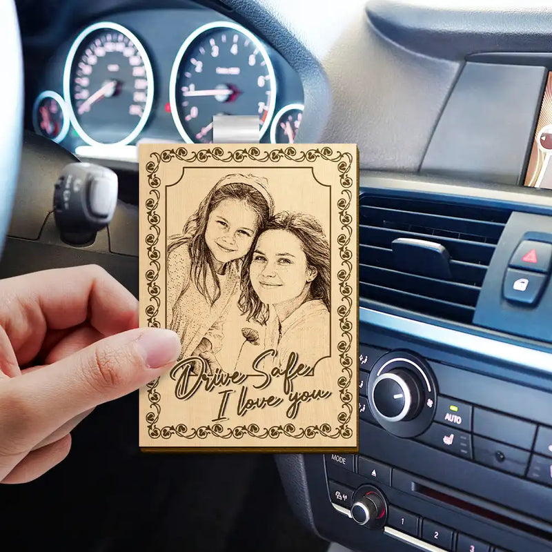 Custom Photo Pencil Sketch Drive Safe I Love You - Personalized Custom Shaped Car Visor Clip