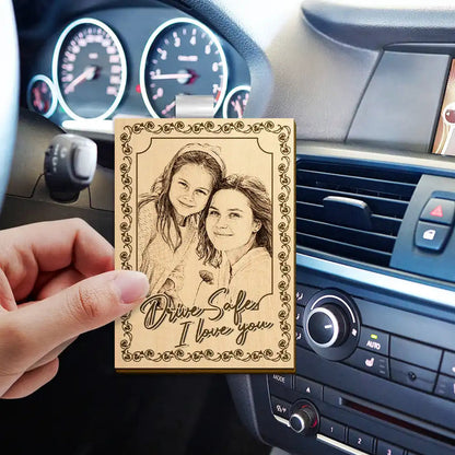 Custom Photo Pencil Sketch Drive Safe I Love You - Personalized Custom Shaped Car Visor Clip