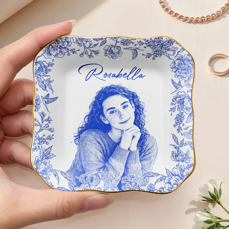 Custom Photo Pencil Sketch Loving Couple Family Pet - Personalized Ring Dish