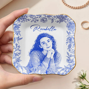 Custom Photo Pencil Sketch Loving Couple Family Pet - Personalized Ring Dish