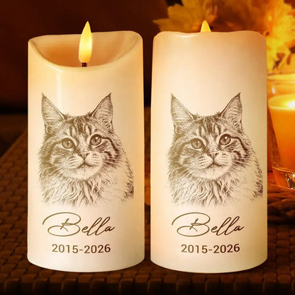 Custom Photo Pencil Sketch Memorial Family Dog Cat Portrait - Personalized Flameless LED Candle
