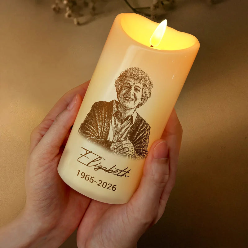 Custom Photo Pencil Sketch Memorial Family Dog Cat Portrait - Personalized Flameless LED Candle