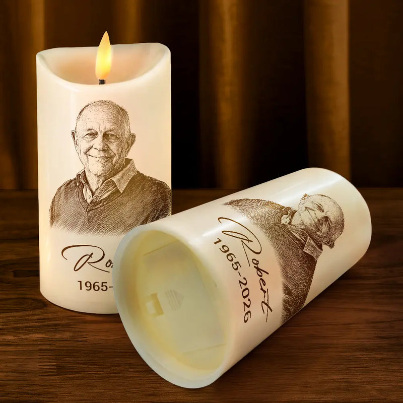 Custom Photo Pencil Sketch Memorial Family Dog Cat Portrait - Personalized Flameless LED Candle