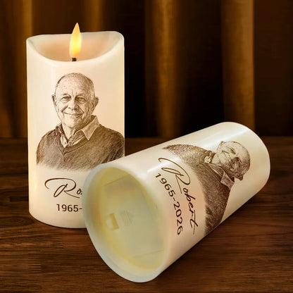 Custom Photo Pencil Sketch Memorial Family Dog Cat Portrait - Personalized Flameless LED Candle