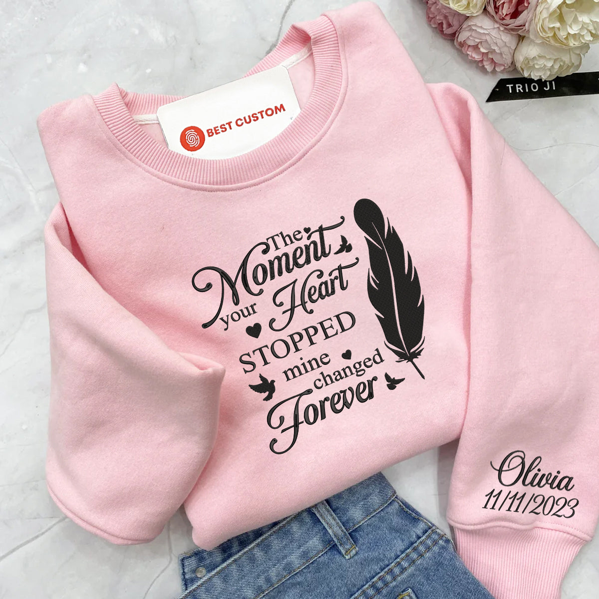 Embroidered In Memory Of, Feather With Birds Custom Embroidery Memorial Shirt With Name EmbroideredInMemoryOf_FeatherWithBirds-10.jpg?v=1743397428