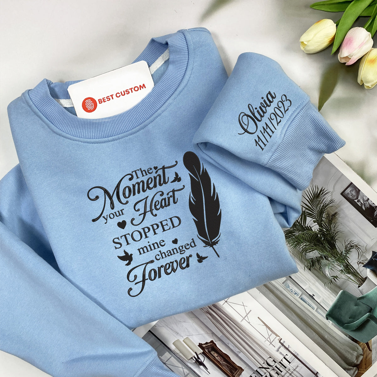 Embroidered In Memory Of, Feather With Birds Custom Embroidery Memorial Shirt With Name EmbroideredInMemoryOf_FeatherWithBirds-11.jpg?v=1743397429