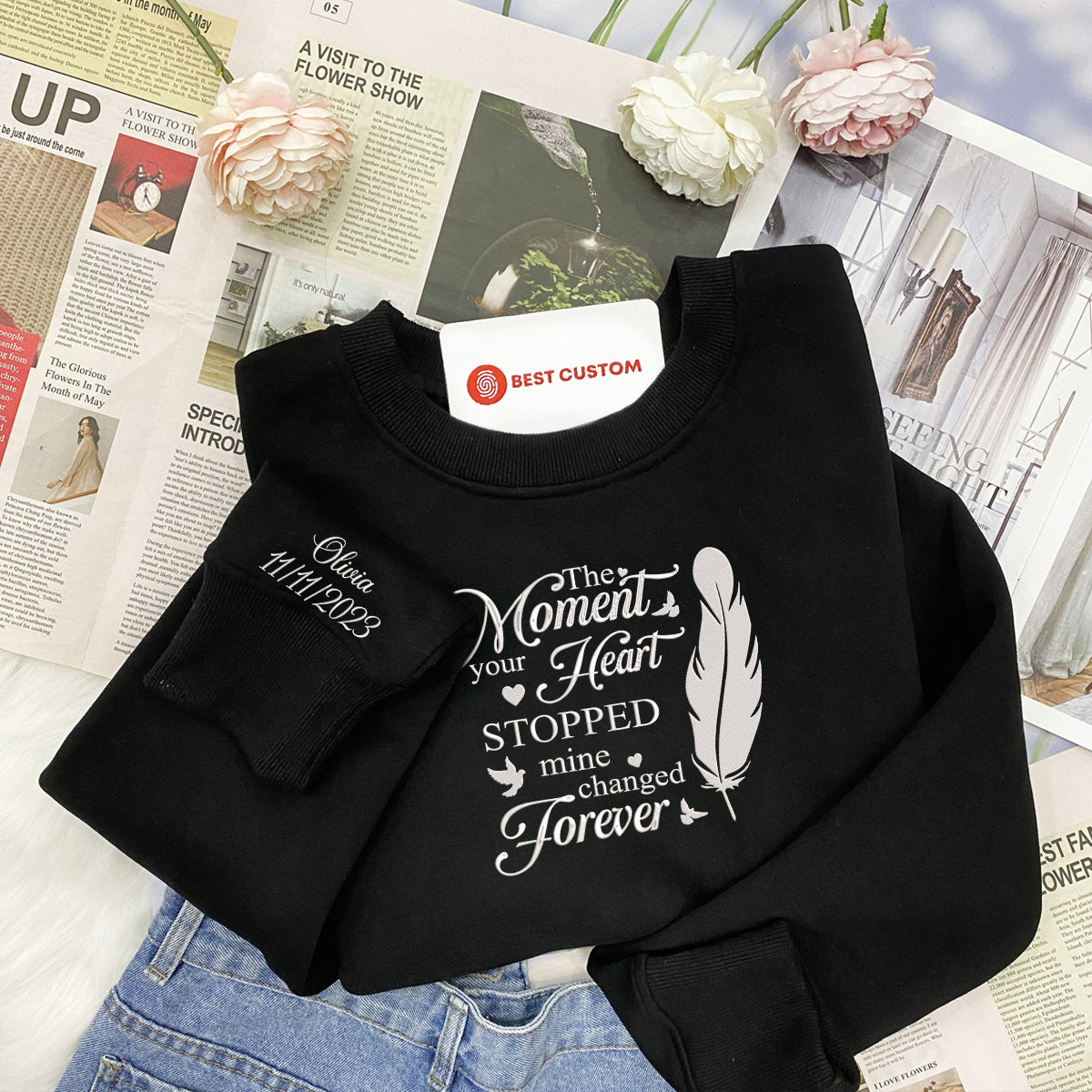 Embroidered In Memory Of, Feather With Birds Custom Embroidery Memorial Shirt With Name EmbroideredInMemoryOf_FeatherWithBirds-5.jpg?v=1743397428