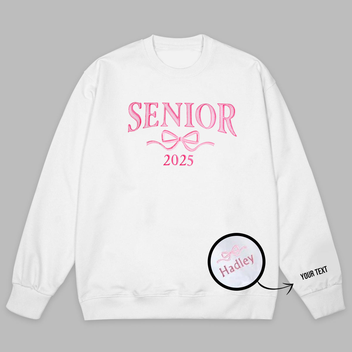 Embroidered Senior Sweatshirt, Coquette Bow, Customized Grad Gift, Crewneck Sweatshirt Graduation, Class of 2025, Personalized Senior Gift Embroidered_Senior_Sweatshirt_Coquette_Bow_Customized_Grad_Gift_Crewneck_Sweatshirt_Graduation_Class_of_2025_Personalized_Senior_Gift.jpg