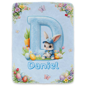 Faux Embroidery Effect Chenille Bunny Alphabet Letters - Personalized Fleece Blanket, Sherpa Blanket
