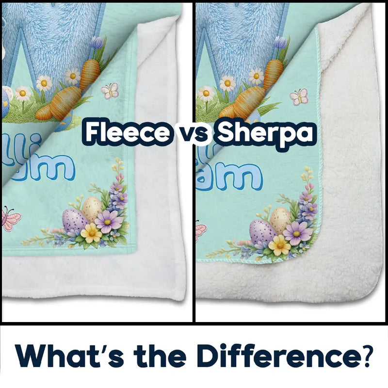 Faux Embroidery Effect Chenille Bunny Alphabet Letters - Personalized Fleece Blanket, Sherpa Blanket