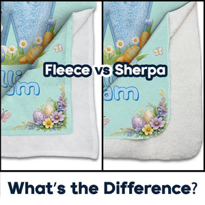 Faux Embroidery Effect Chenille Bunny Alphabet Letters - Personalized Fleece Blanket, Sherpa Blanket