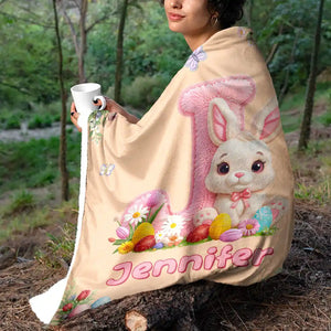 Faux Embroidery Effect Chenille Bunny Alphabet Letters - Personalized Fleece Blanket, Sherpa Blanket