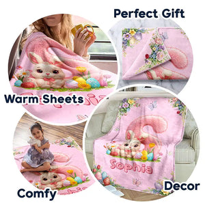Faux Embroidery Effect Chenille Bunny Alphabet Letters - Personalized Fleece Blanket, Sherpa Blanket