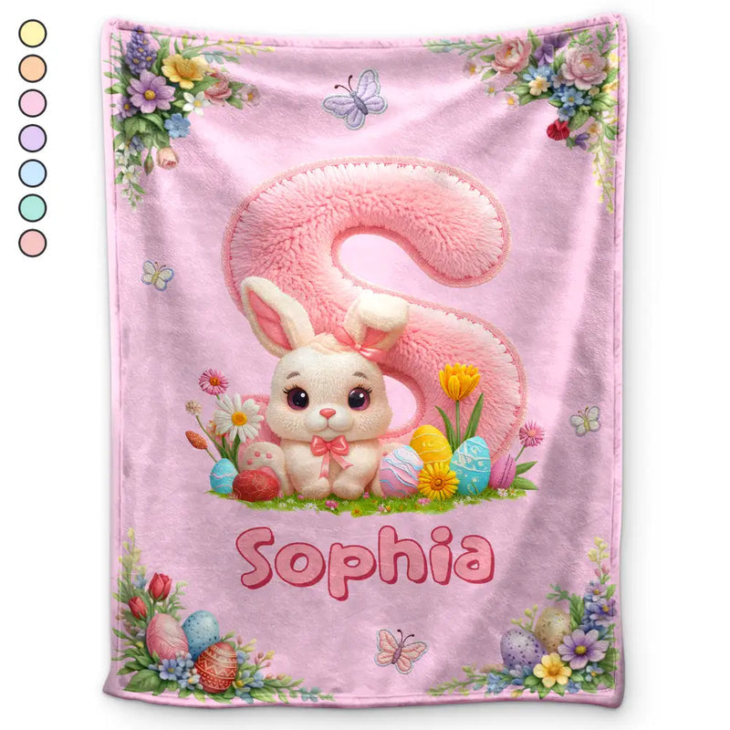 Faux Embroidery Effect Chenille Bunny Alphabet Letters - Personalized Fleece Blanket, Sherpa Blanket