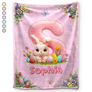 Faux Embroidery Effect Chenille Bunny Alphabet Letters - Personalized Fleece Blanket, Sherpa Blanket