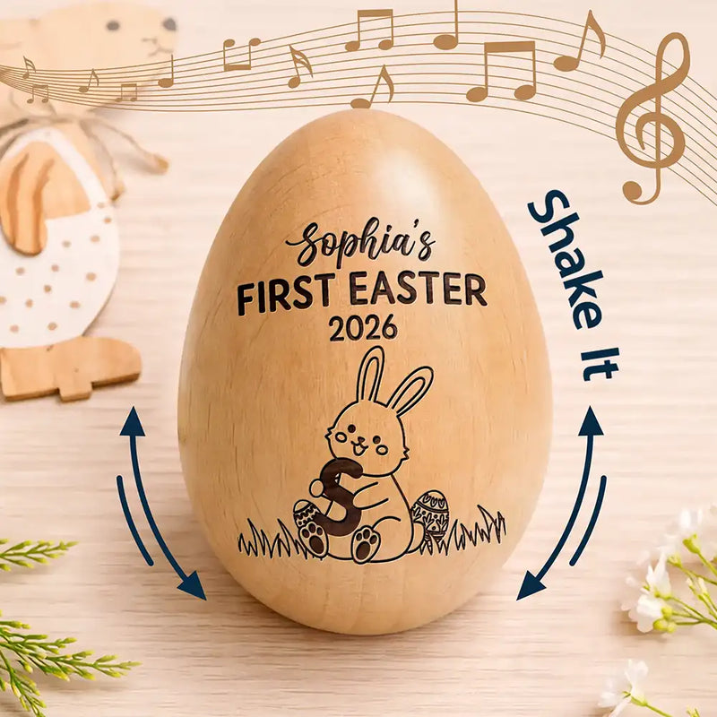 First Easter With Alphabet - Personalized Wooden Easter Egg Shaker