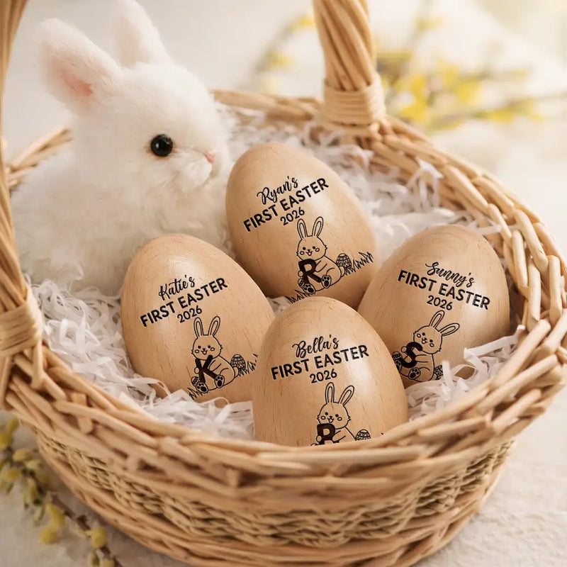 First Easter With Alphabet - Personalized Wooden Easter Egg Shaker