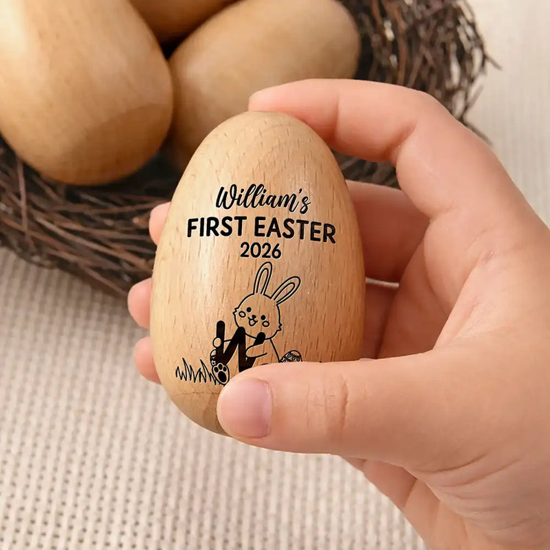 First Easter With Alphabet - Personalized Wooden Easter Egg Shaker