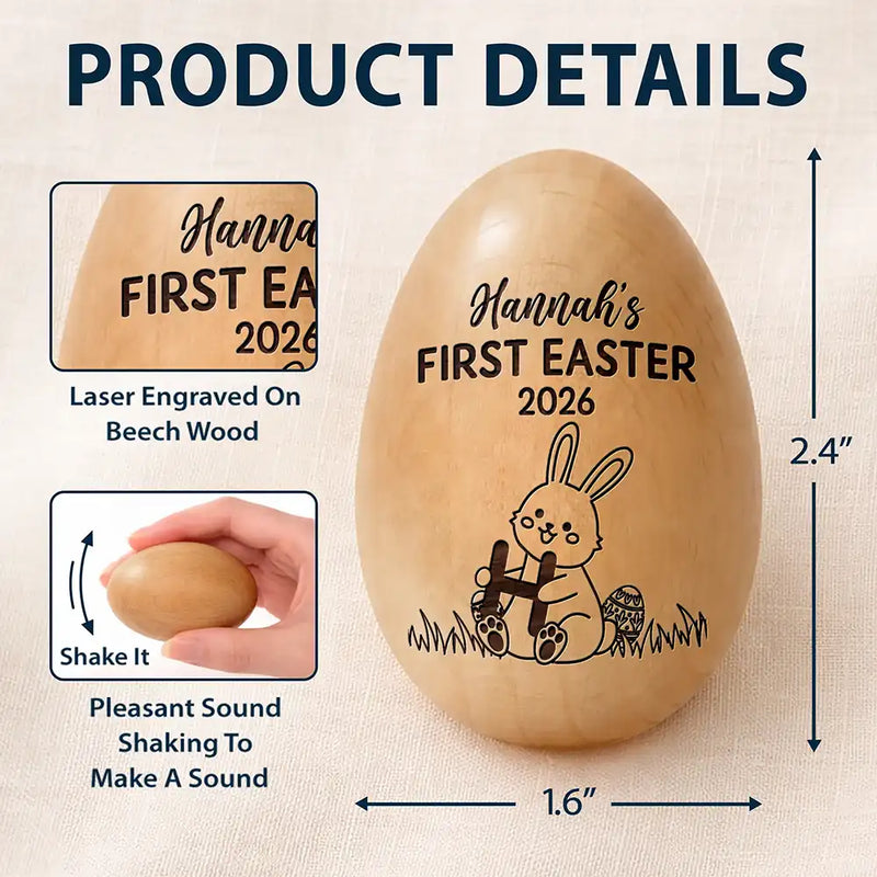 First Easter With Alphabet - Personalized Wooden Easter Egg Shaker