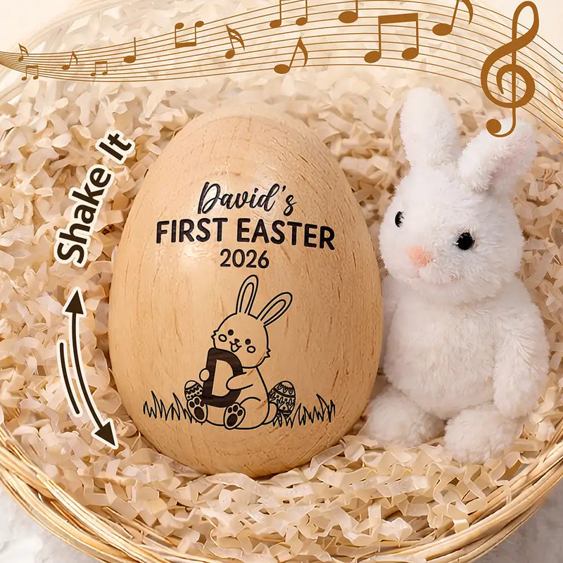 First Easter With Alphabet - Personalized Wooden Easter Egg Shaker