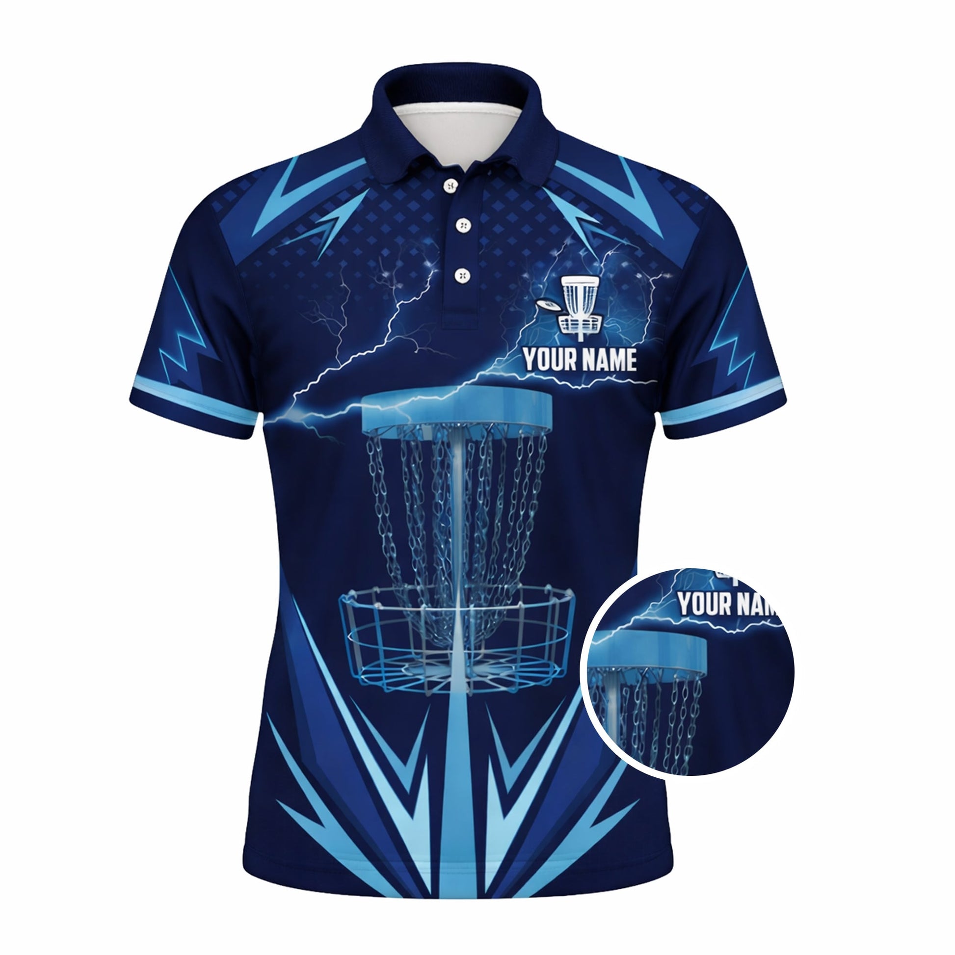 Disc Golf Polo Shirt Personalized Name Performance Blue Lightning Disc Golf Basket Shirt Unisex GIA26031903_2.jpg