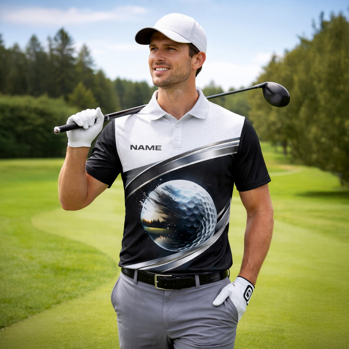 Custom Golf Polo Shirt 3D Golf Ball Black White Performance Polo Personalized Name Shirt GIA26032301_5.jpg