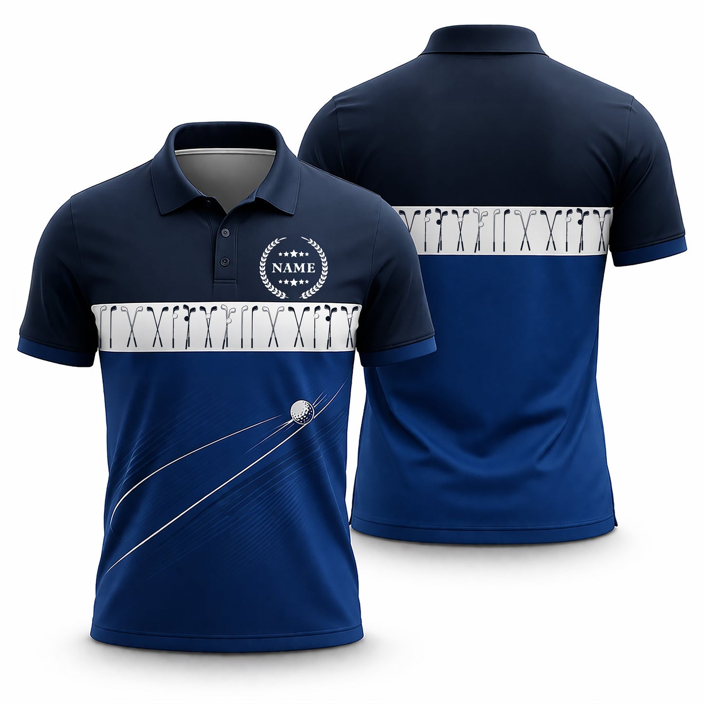 Golf Polo Shirt Personalized Name Classic Golf Clubs Pattern Performance Polo Blue White Unisex GIA26032302_1.jpg