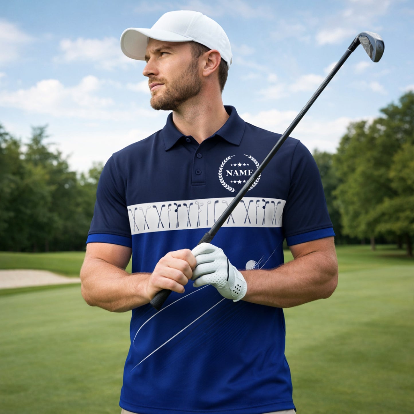 Golf Polo Shirt Personalized Name Classic Golf Clubs Pattern Performance Polo Blue White Unisex GIA26032302_5.jpg