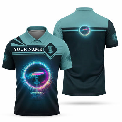 Custom Name Disc Golf Polo Shirt Neon Ring Basket Graphic Performance Polo Unisex GIA26032305_1.jpg