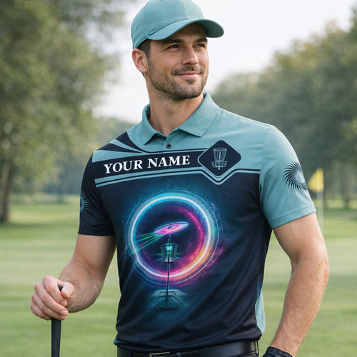 Custom Name Disc Golf Polo Shirt Neon Ring Basket Graphic Performance Polo Unisex GIA26032305_5.jpg