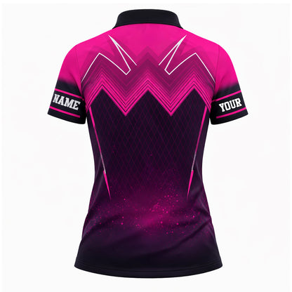 Women Pickleball Polo Shirt Custom Name Pink Black Sport Performance Polo Skirt Outfit Style